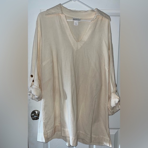 Soft Surrondings Cream V-Neck Long Sleeve Tunic 3x - Picture 1 of 3